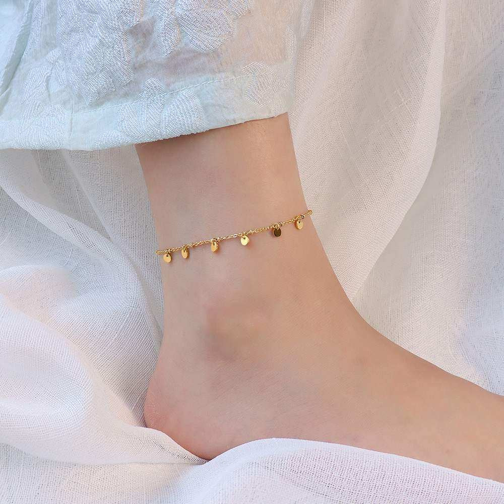 Dainty Gold Chain Anklet with Mini Disc Charms for Women